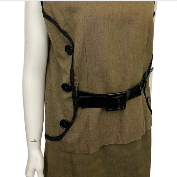 1960s Brown Belted Sleeveless Blouse Mod Dress Set / Women’s Medium * - Picture 2 of 6